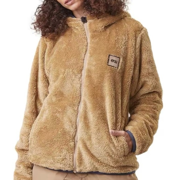 NWT PICTURE Navy/Tan Color Block Reversible Hooded Sherpa Fleece Posy Jacket, L - Picture 3 of 16